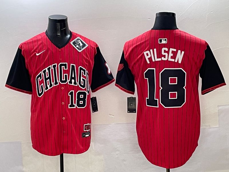 Men Chicago White Sox #18 Pilsen Red Stripe Joint Name Nike 2025 MLB Jersey style 35